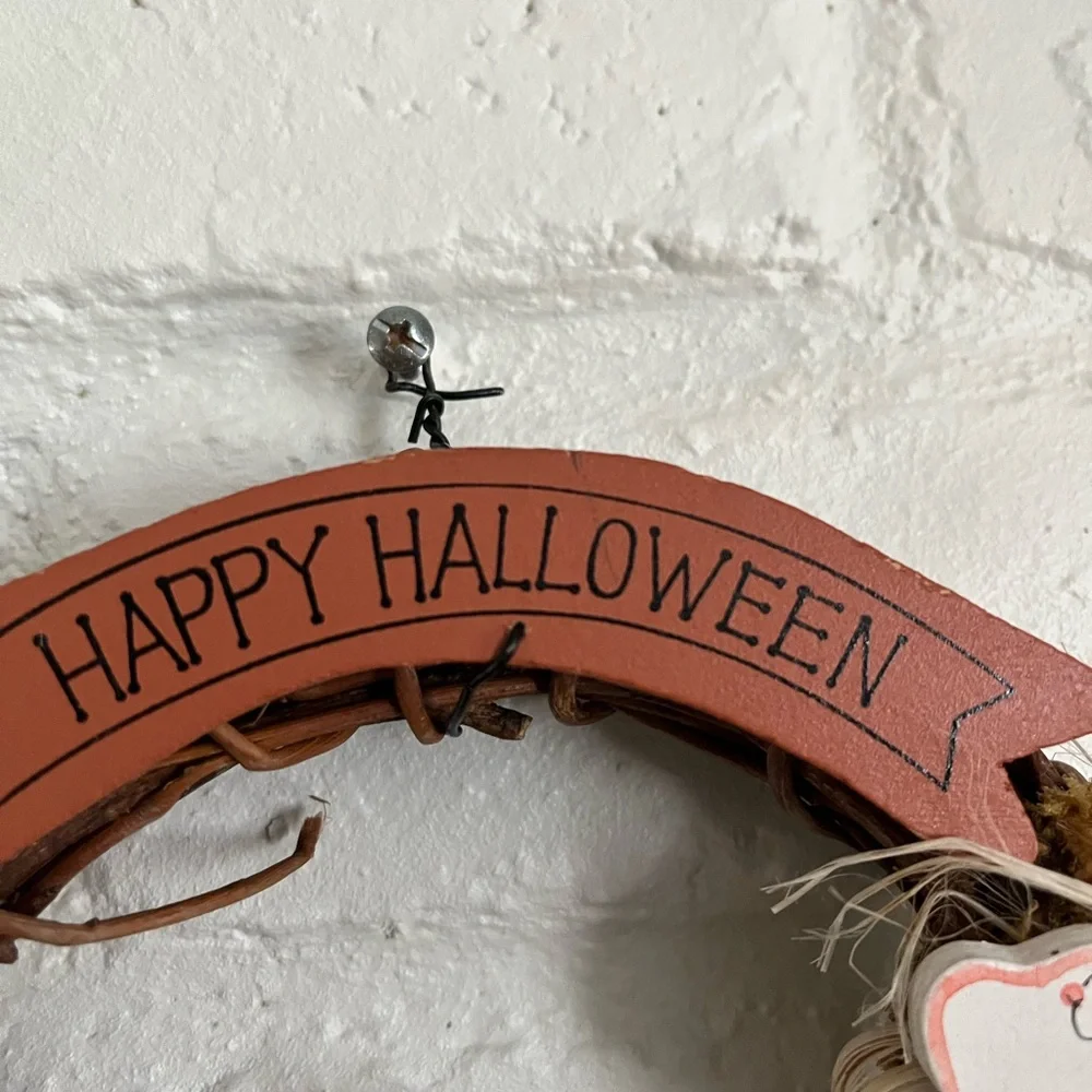 Happy Halloween Grapevine Wreath Holiday Home Decor Ghost Pumpkin